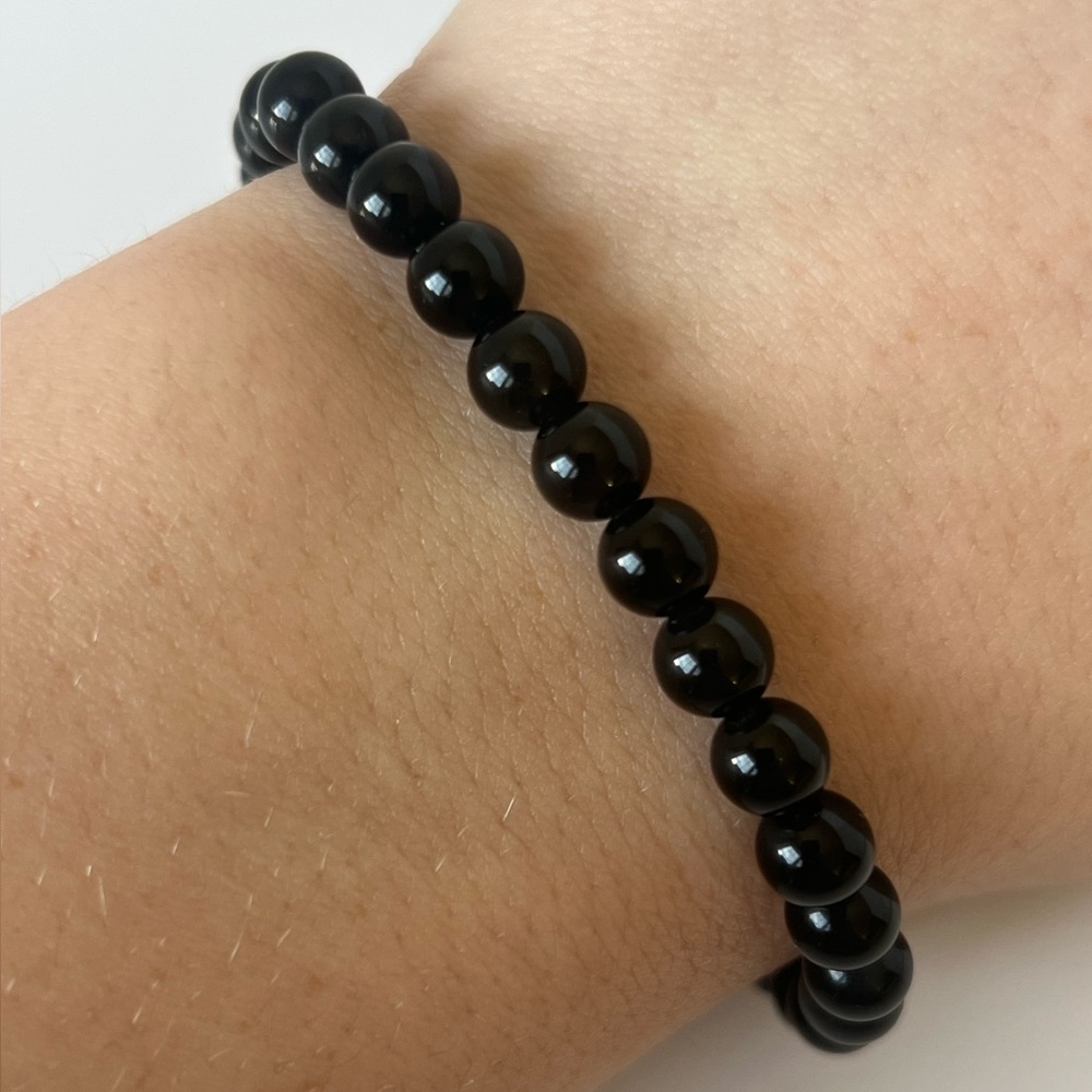 Black Beaded Stretch Bracelet 7in